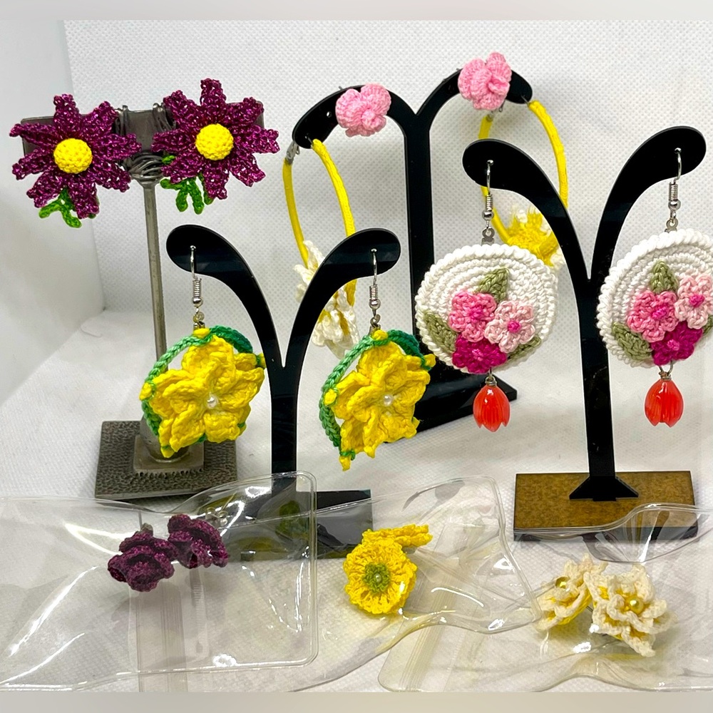 8 Pairs Handmade Crocheted Earrings, Lots, Very Well Made.
